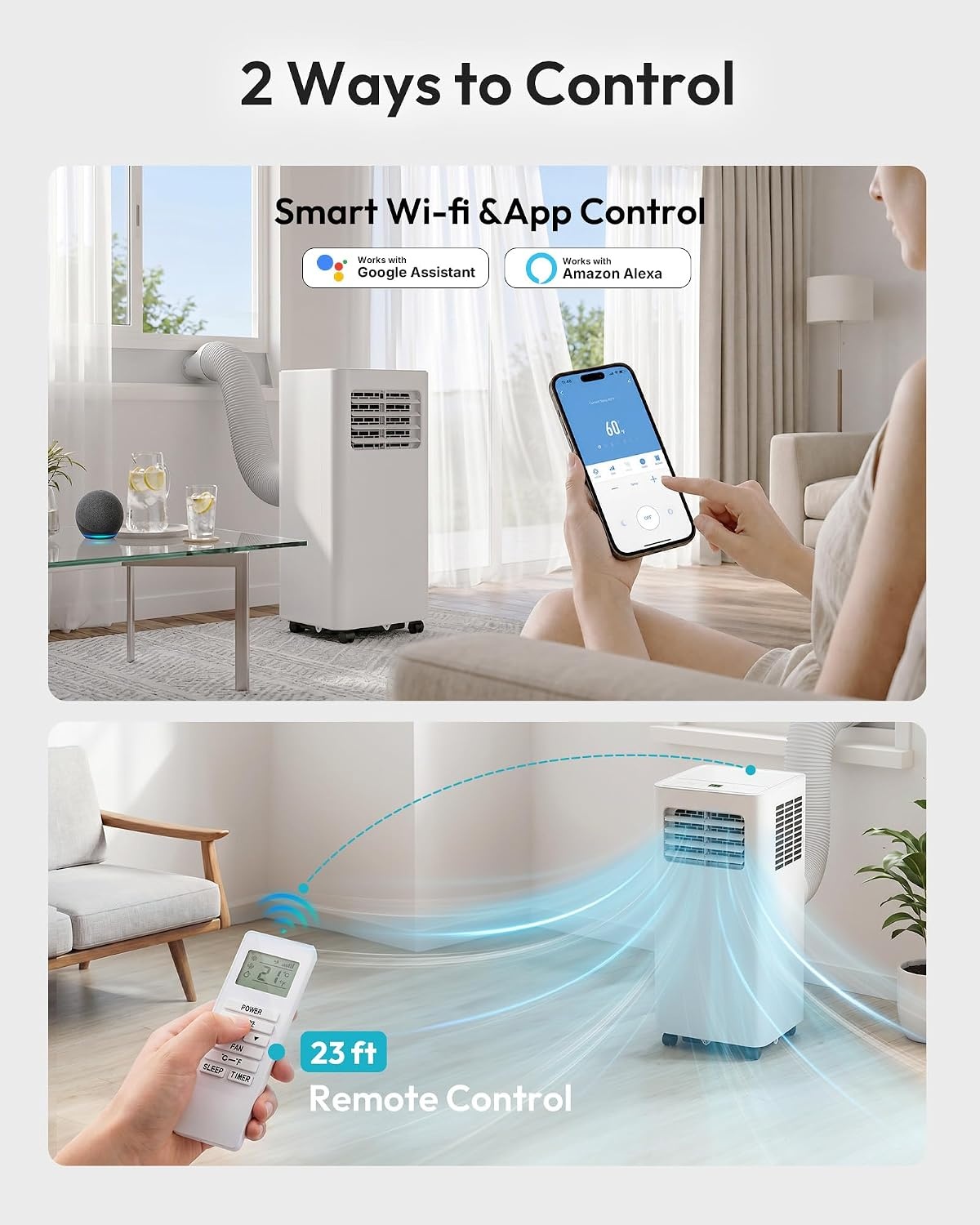 image:imageEUHOMY 14000 BTU Portable Air ConditionersSmart AC Unit with Heat APP12 000 BTU HEAT WIFI White