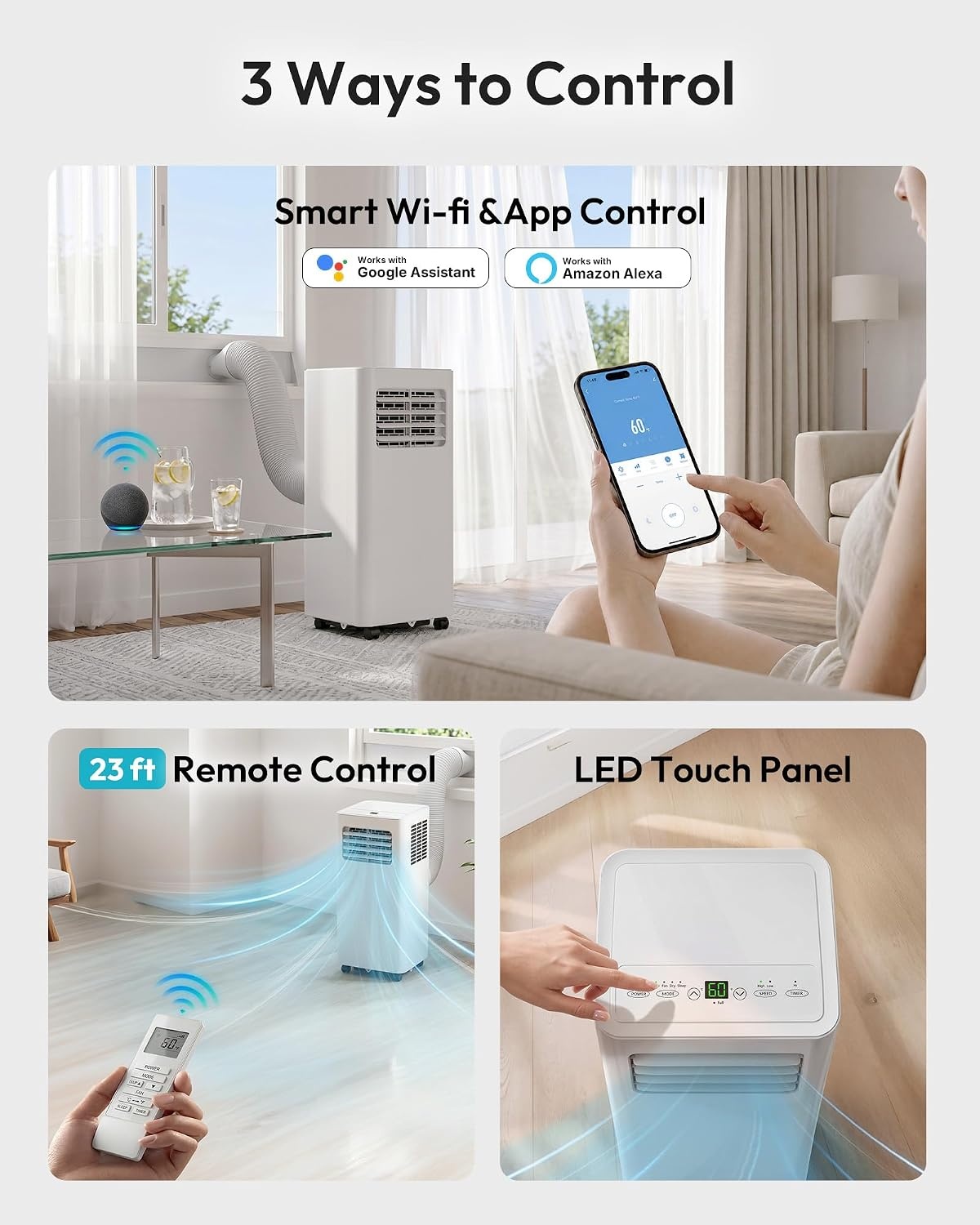 image:imageEUHOMY 14000 BTU Portable Air ConditionersSmart AC Unit with Heat APP14 000 BTU WIFI White
