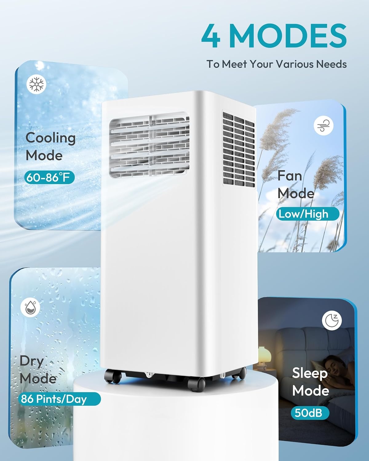 image:imageEUHOMY 8000 BTU Portable Air Conditioners 4in1 Air Conditioner Portable Up to 350 SqFt Portable AC Unit with Cool Fan Dehumidifier Sleep 24H Timer Remote amp Installation Kit for Bedroom