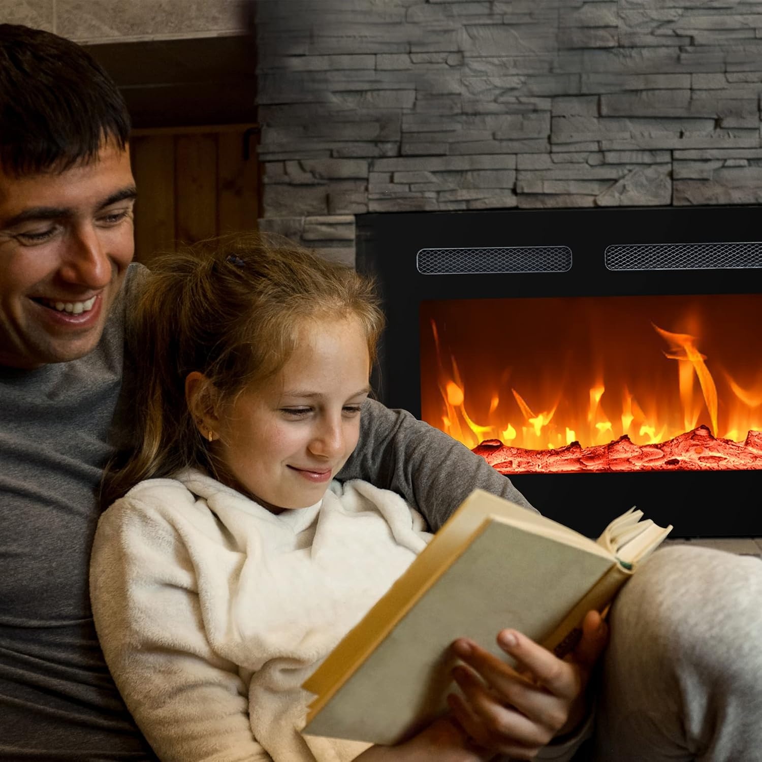 image:imageEUHOMY 36 Inch Electric Fireplace Recessed and Wall Mounted20 Inch