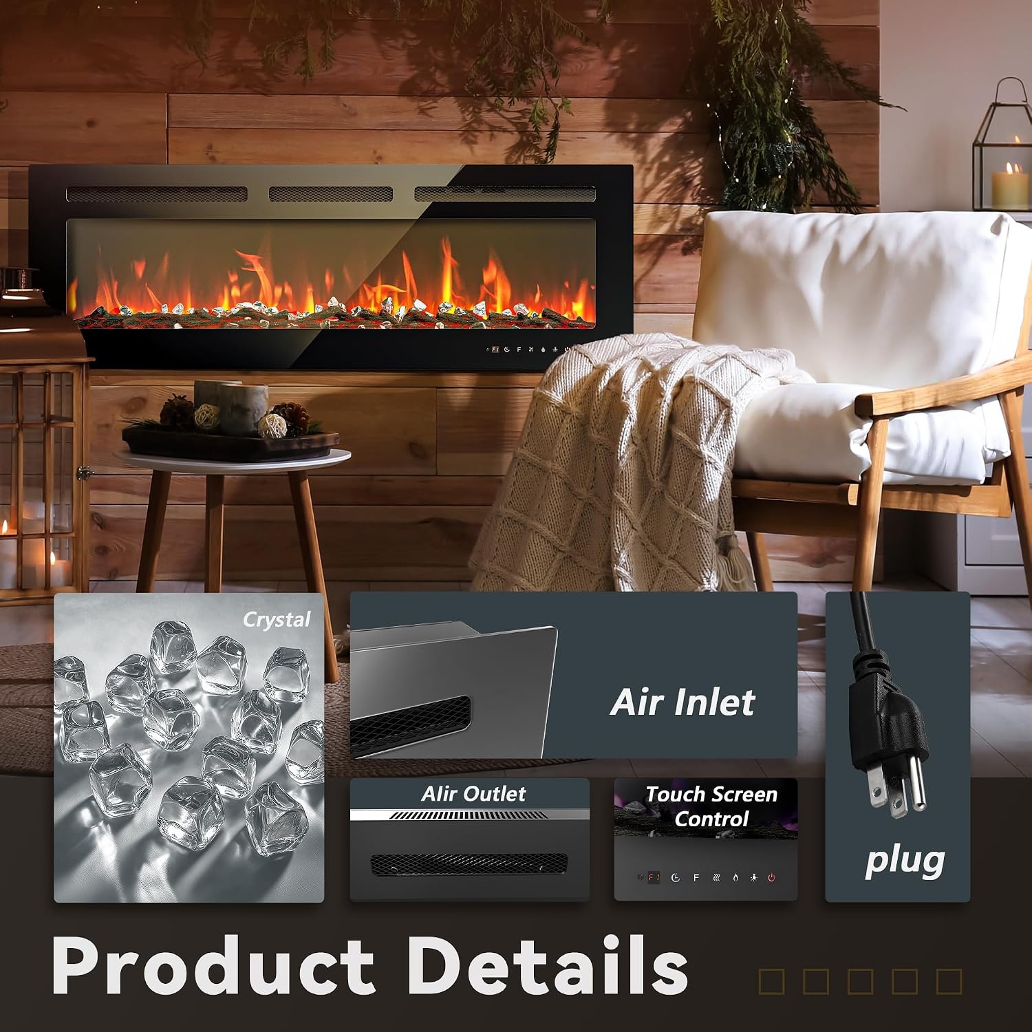 image:imageEUHOMY 36 Inch Electric Fireplace Recessed and Wall Mounted50 Inch