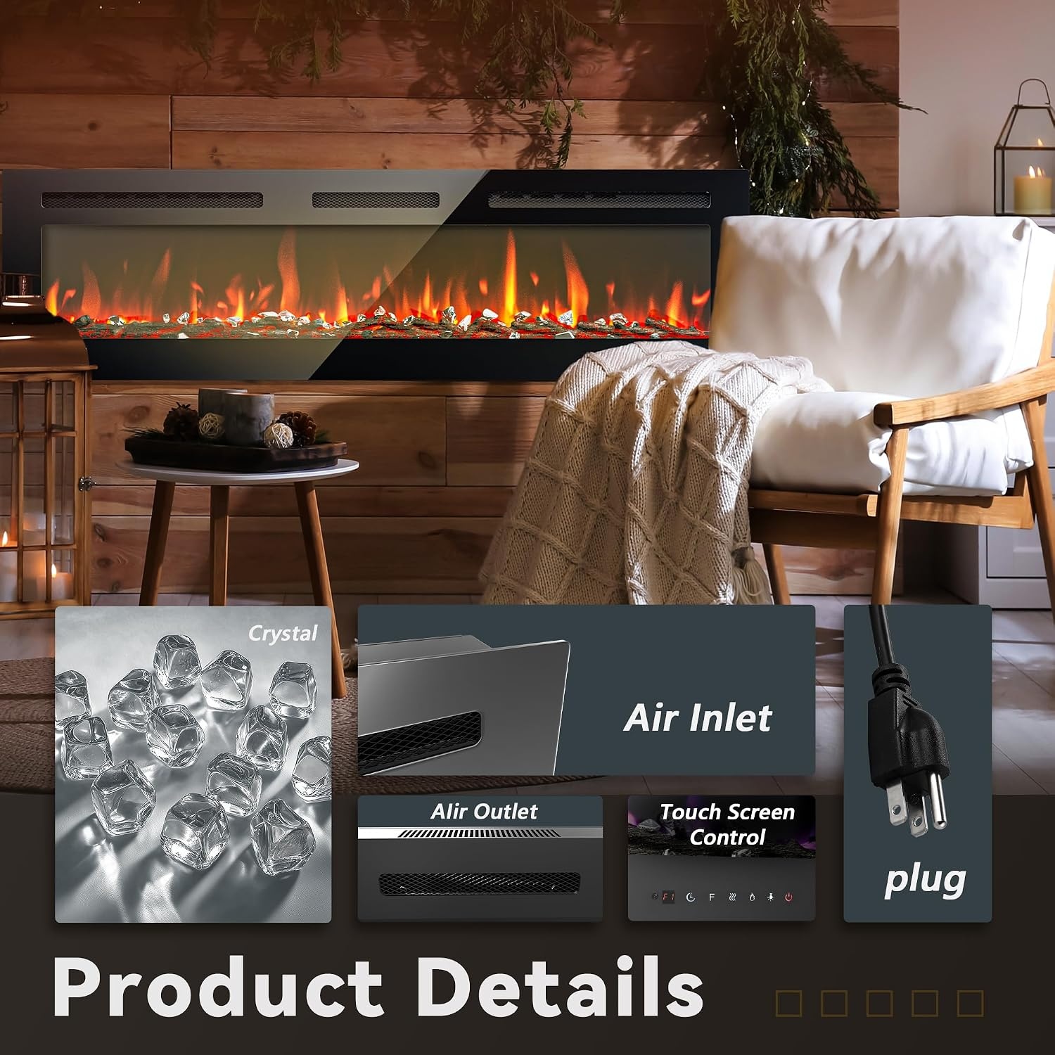 image:imageEUHOMY 36 Inch Electric Fireplace Recessed and Wall Mounted60 Inch