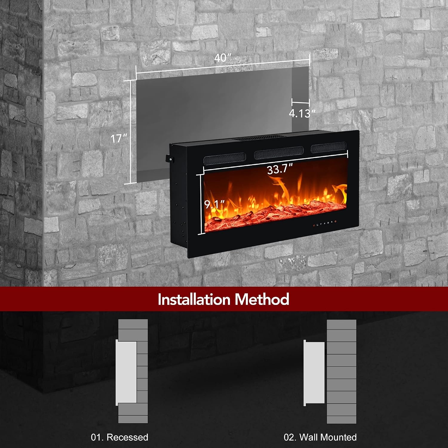 image:imageEUHOMY 50 Inch Electric Fireplace Recessed and Wall Mounted20 Inch