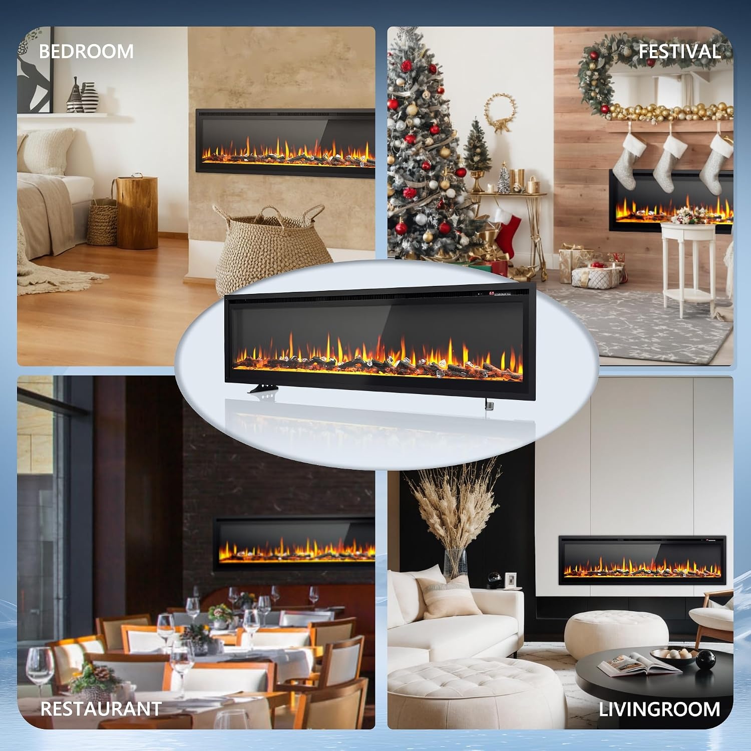 image:imageEUHOMY 50 Inch Electric Fireplace Recessed and Wall Mounted60 Inch Premium