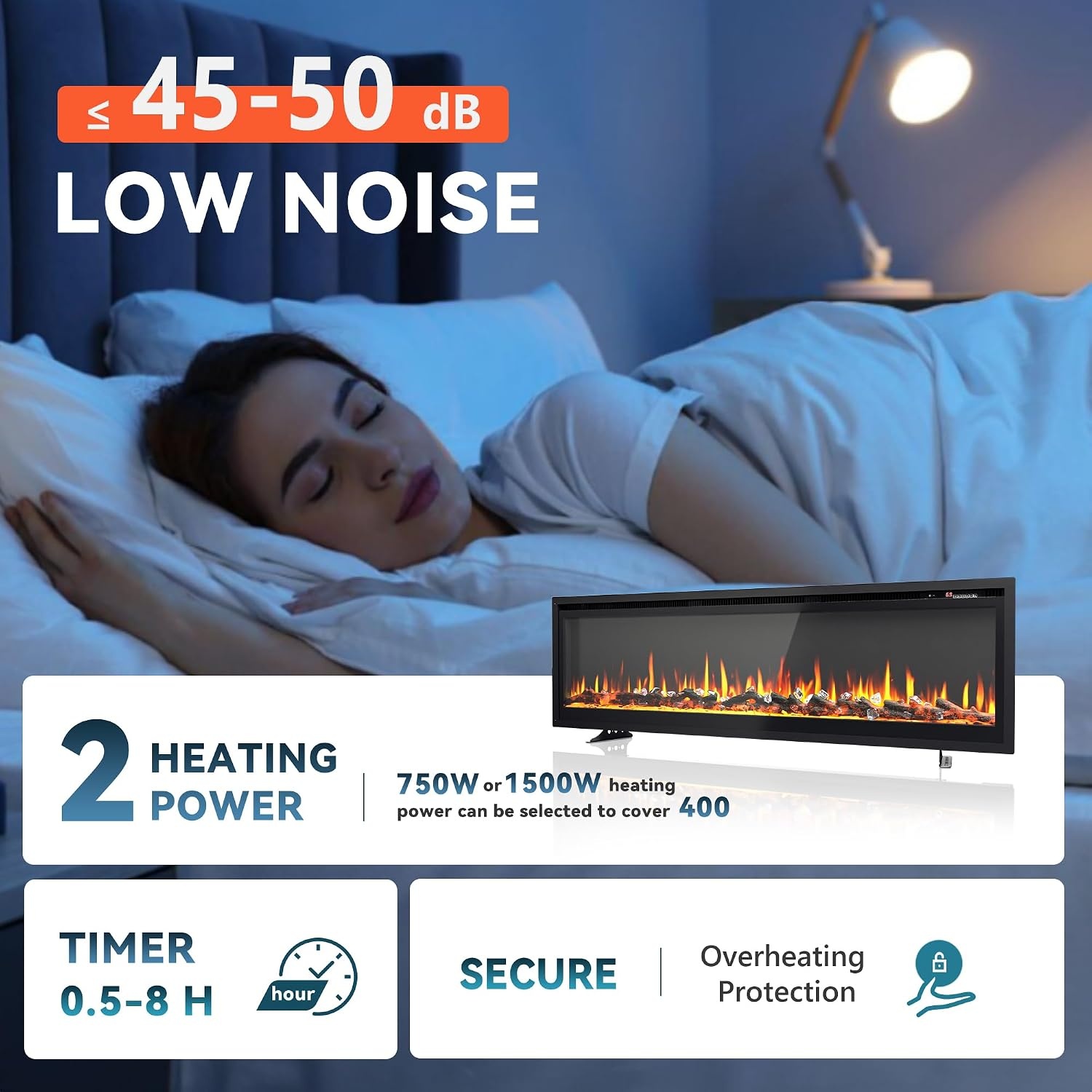 image:imageEUHOMY 50 Inch Electric Fireplace Recessed and Wall Mounted60 Inch Premium