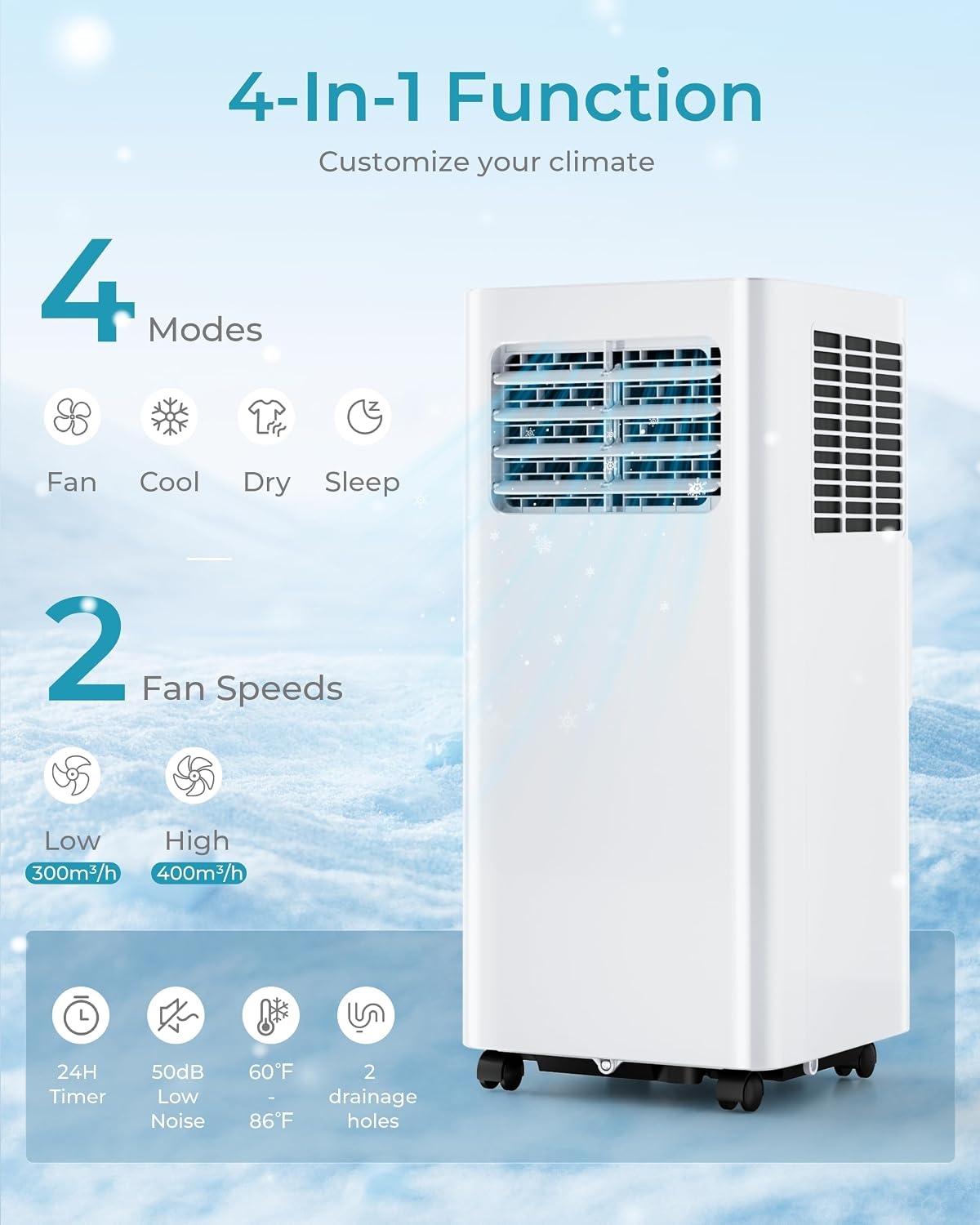 image:imageEUHOMY 8000 Btu Portable Air Conditioners 3 in 1 Portable AC with Cool Dry Fan Modes Quiet Air Conditioners with 24H Timer amp Sleep Modes with Remote for Bedroom Apartments up to 350 SqFt10 000 BTU