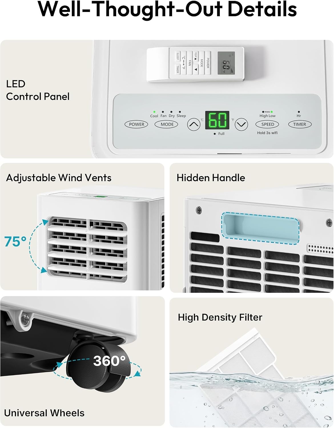 image:imageEUHOMY 8000 Btu Portable Air Conditioners 3 in 1 Portable AC with Cool Dry Fan Modes Quiet Air Conditioners with 24H Timer amp Sleep Modes with Remote for Bedroom Apartments up to 350 SqFt8 000 BTU