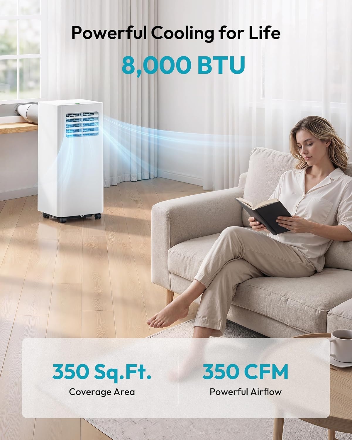 image:imageEUHOMY 8000 Btu Portable Air Conditioners 3 in 1 Portable AC with Cool Dry Fan Modes Quiet Air Conditioners with 24H Timer amp Sleep Modes with Remote for Bedroom Apartments up to 350 SqFt8 000 BTU