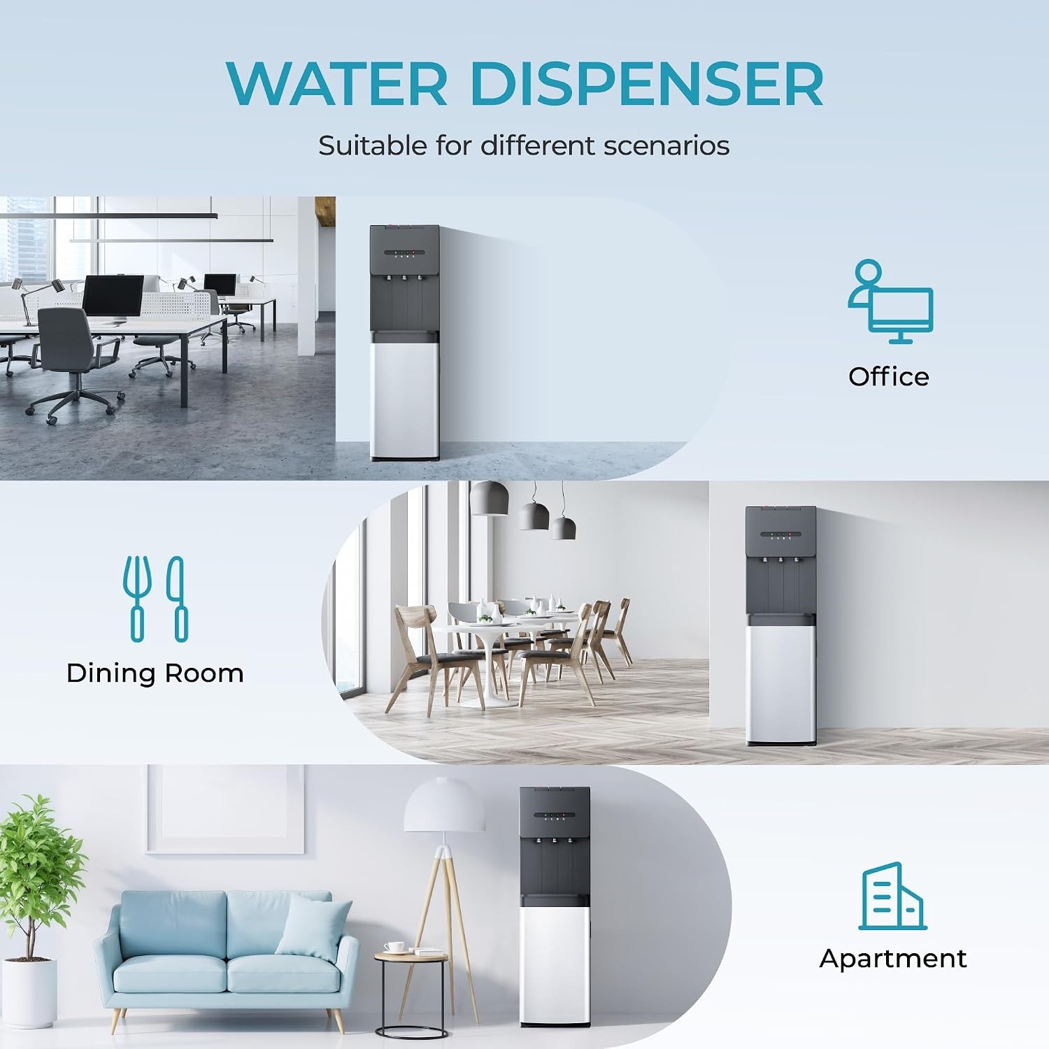 image:imageEuhomy Bottleless Water Cooler Water Dispenser 3 Temperature Settings Hot Cold amp Room Water NSF Certified Dual Filters Self Cleaning Water Dispenser Child Safety Lock LED Indicator BlackBlack