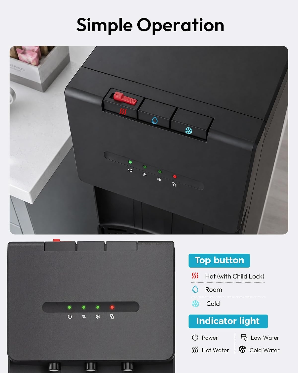 image:imageEuhomy Bottom Loading Water Dispenser 3 Temperatures 3 or 5 Gal BottlesBlack