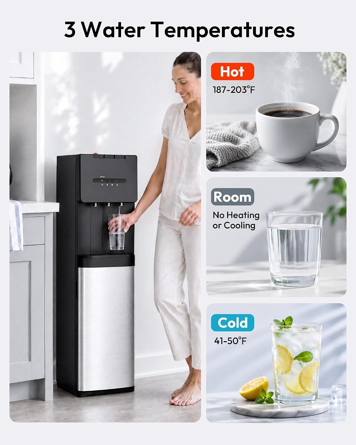 image:imageEuhomy Bottom Loading Water Dispenser 3 Temperatures 3 or 5 Gal BottlesBlack