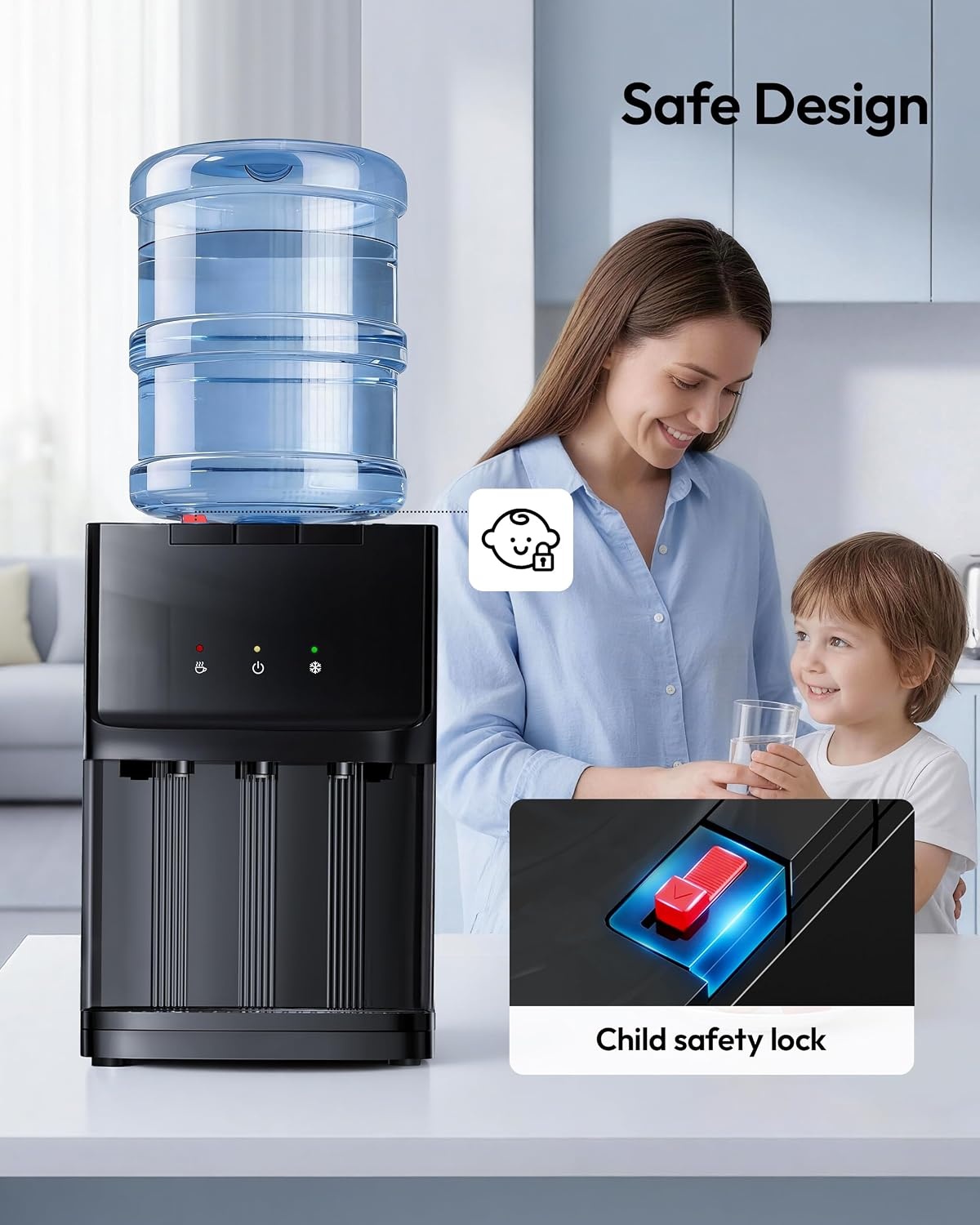 image:imageEuhomy Top Load Water Dispenser for 3 or 5 Gallon Bottles Countertop Water Cooler with 3 Temperatures Hot amp Cold Water with Child Safety Lock for Home Office KitchenCountertop
