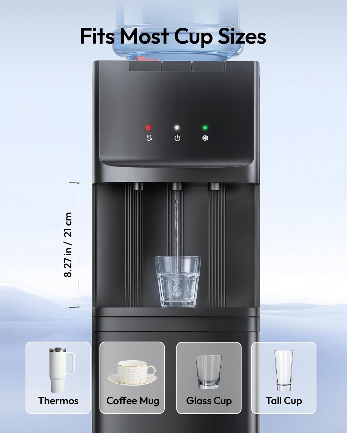 image:imageEuhomy Top Load Water Dispenser for 3 or 5 Gallon Bottles Countertop Water Cooler with 3 Temperatures Hot amp Cold Water with Child Safety Lock for Home Office KitchenToploading