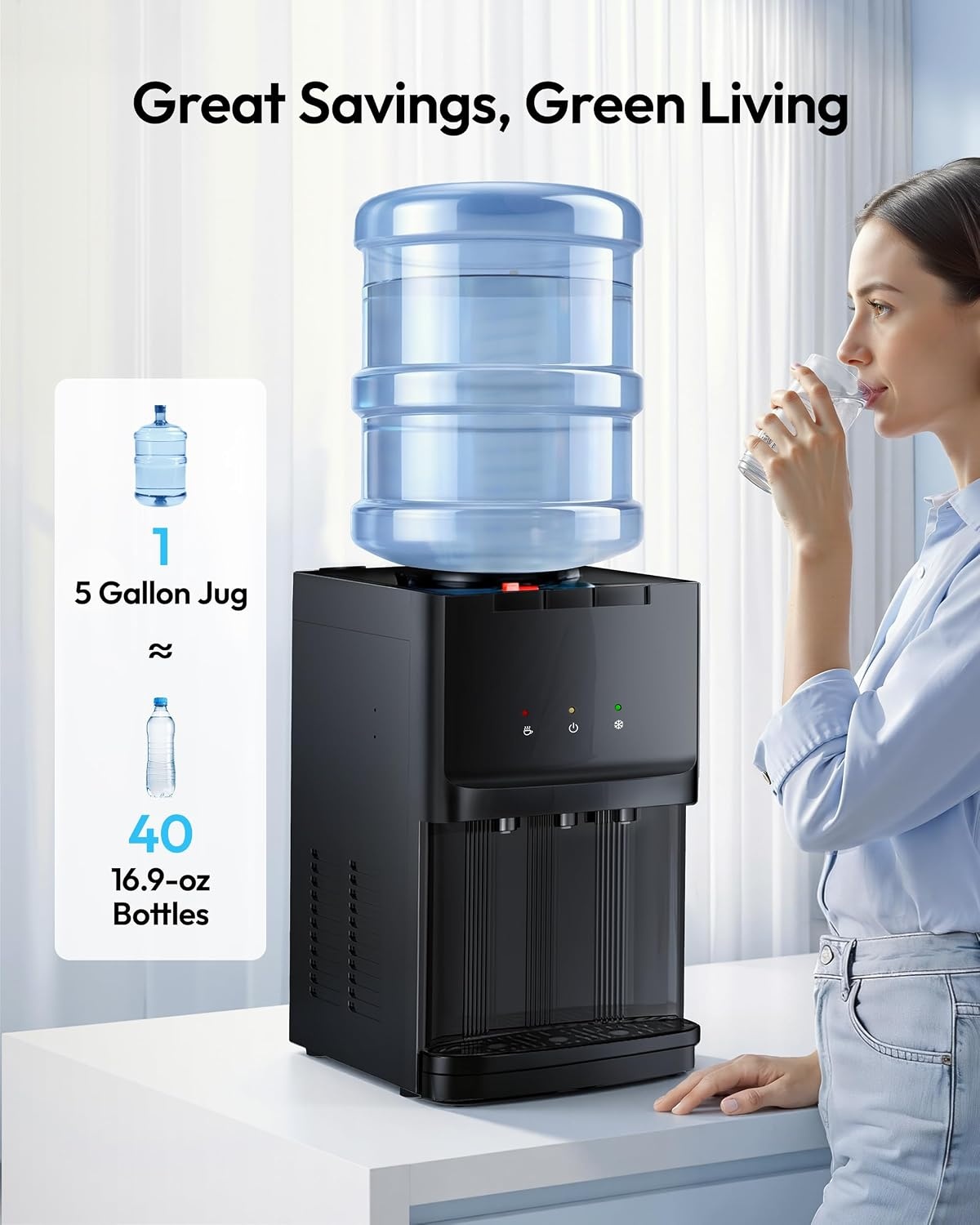 image:imageEuhomy Top Load Water Dispenser for 3 or 5 Gallon Bottles Countertop Water Cooler with 3 Temperatures Hot amp Cold Water with Child Safety Lock for Home Office KitchenCountertop