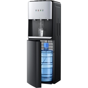 Euhomy Self-Cleaning Bottom-Loading Water Dispenser, Compatible with 5 Gallon Bottles – 3 Temperature Settings with Hot, Room & Cold Water Outlets, Childproof Lock, Night Light & LED Display，Black(Black&silver)