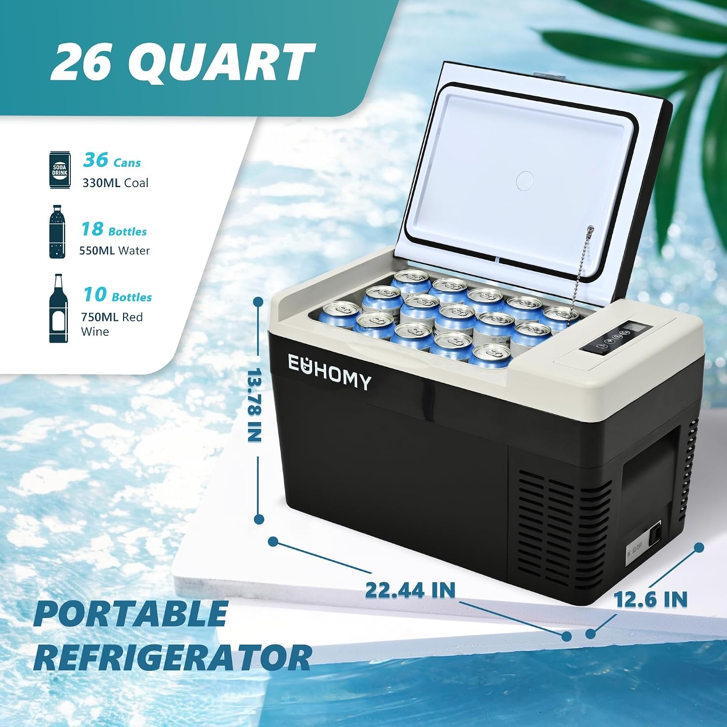 image:imageEUHOMY 12QT 12 Volt Refrigerator Portable Car Fridge with App Control26QT APP